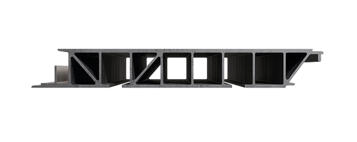 Querschnitt des AluBohle-Aluminiumprofils mit Hohlkammern und Diagonalstegen